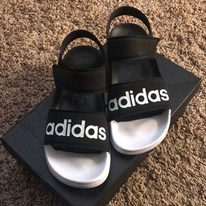 Black/white Adilette Adidas Sandal women’s 9.